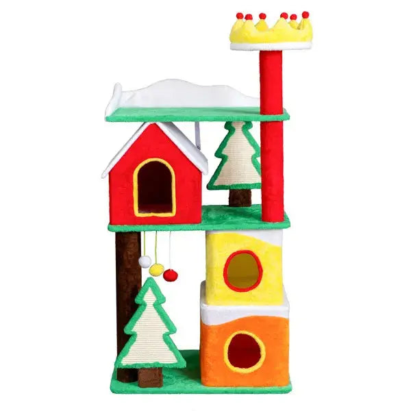 56in Christmas Themed Plush Cat Tree, Multi-level Cat Tower With Cat Condos, Top Crown Perch, Sisal Ramp Scratching Posts, Large Cat Pet Activity Center For Indoor Cats - The Premium