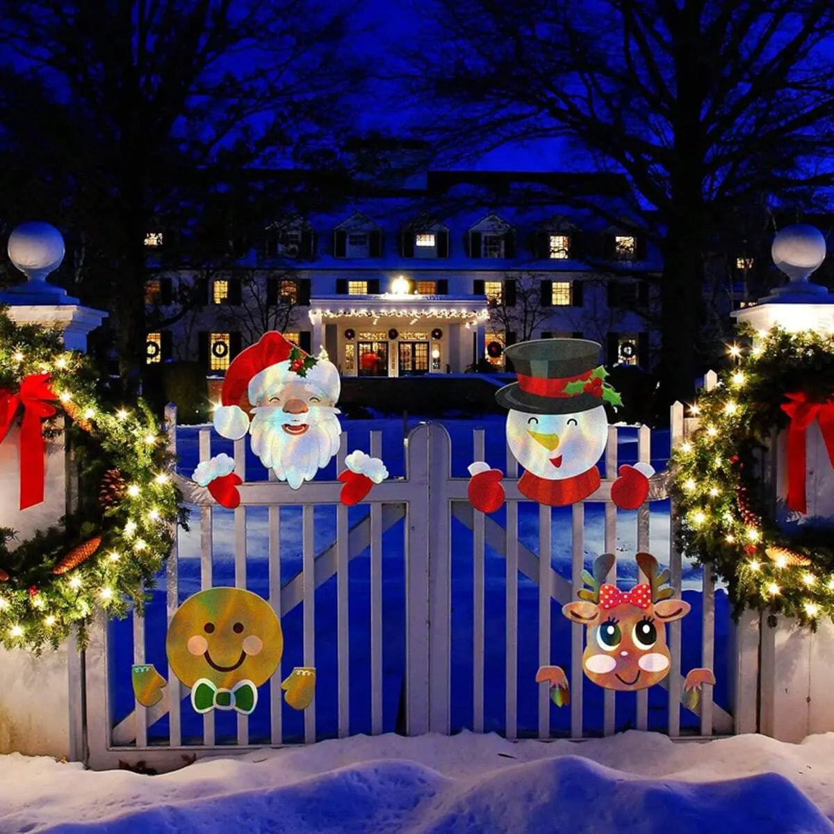 Christmas Fence Peeker Decoration Santa Claus Snowman Plastic Fence Sign Ornament Cute Fence Art Sign For Xmas DIY Home Patio Garden Outdoor - The Premium