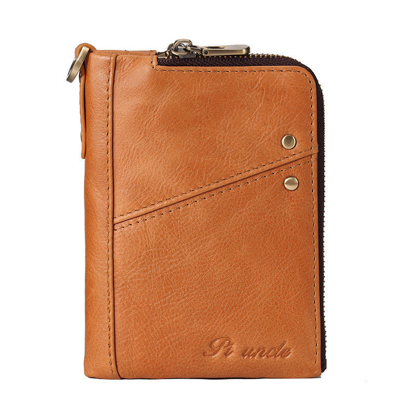 Men's leather zipper short wallet