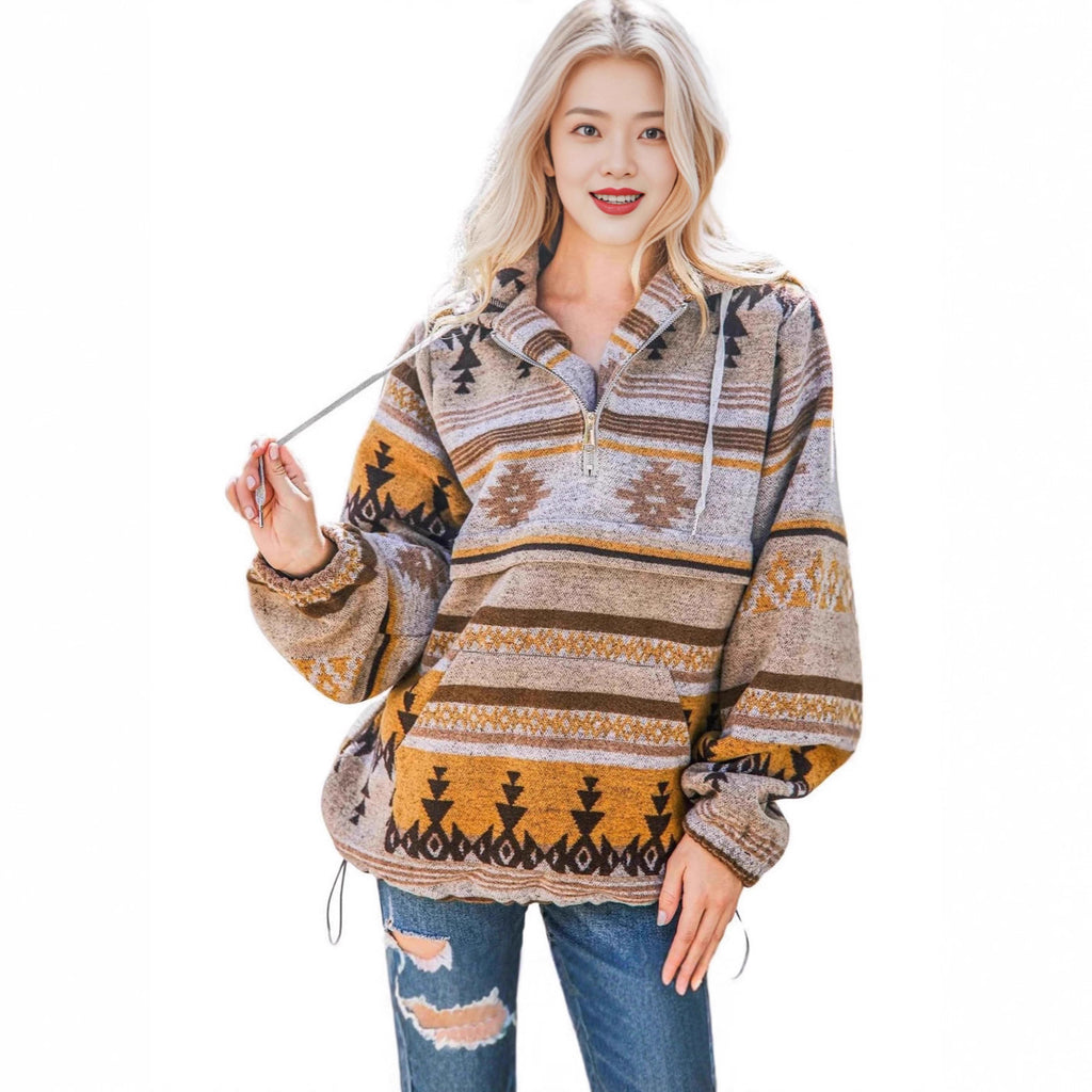 Women's Retro Fashion Half-Zip Long Sleeve Sweatshirt