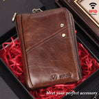 Men's leather zipper short wallet