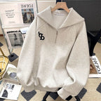 Loose American Vintage Gray Lapel Sweatshirt For Petite