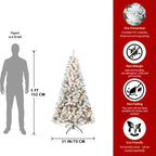 Artificial 5ft Flocked Christmas Tree With 407 PVC Branch Tips, 150L Warm White Led, Round Head, Foldable Base For Indoor Holiday Decorating - The Premium
