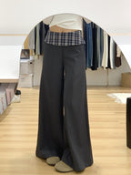 Women's High Waist Loose Plaid Patch Casual Wide Leg Pants