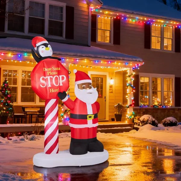 8.2FT Lighted Christmas Inflatable Decoration, Inflatable Black Santa & Road Sign, Funny Blow Up Yard Decorations With Built-in LED Lights For Holiday Party Front Yard Lawn Garden Decor - The Premium