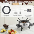 VEVOR Electric Fondue Pot Set For Cheese & Chocolate, 3 Quart Chocolate Melting Warmer, Stainless Steel Fondue Maker With Temperature Control And 8 Forks, For Hors D'Oeuvres, Entrees, And Desserts