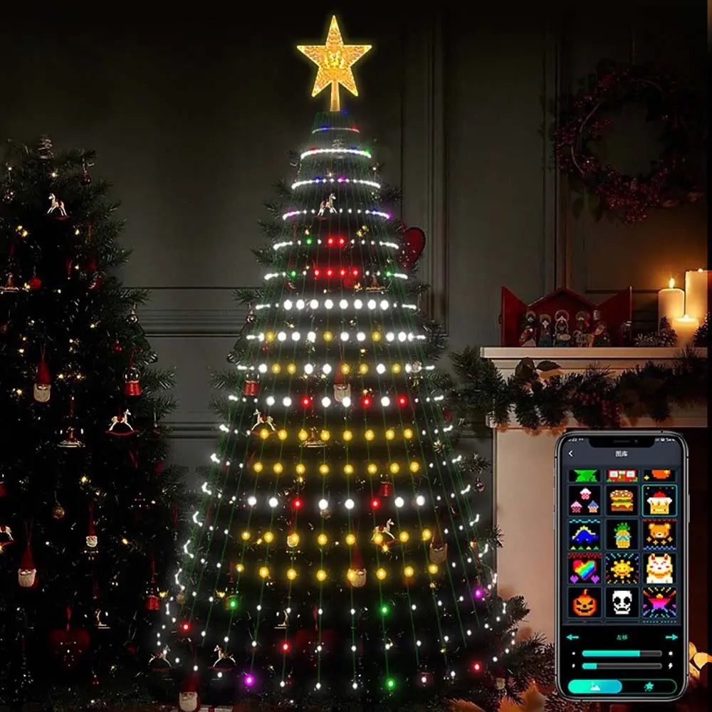 5-Foot Smart Christmas Tree With Lights - 400 LED Lights, Remote And App Control - Music Sync, 11 Modes - Green Wiring, Suitable For Artificial Trees - Multi-Color And Warm White, Indoor Outdoor Use - The Premium