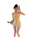 Bow Bandage Sexy Off-the-shoulder Pure Desire Halter Spaghetti Straps Women