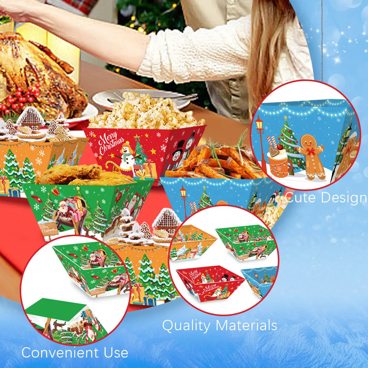 12Pcs Christmas Paper Food Tray - The Premium