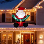 5.8FT Lighted Christmas Inflatable Decoration, Inflatable Santa Claus Holding Banner, Funny Blow Up Yard Decorations With Built-in LED Lights For Holiday Party Front Yard Lawn Garden Decor - The Premium