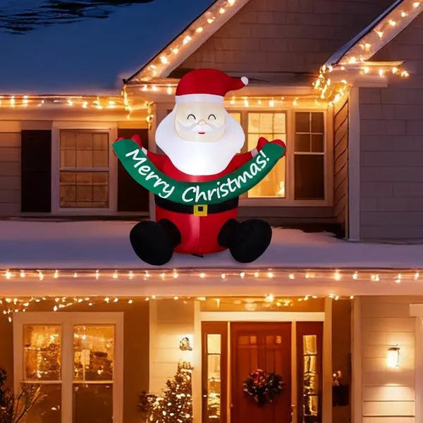 5.8FT Lighted Christmas Inflatable Decoration, Inflatable Santa Claus Holding Banner, Funny Blow Up Yard Decorations With Built-in LED Lights For Holiday Party Front Yard Lawn Garden Decor - The Premium