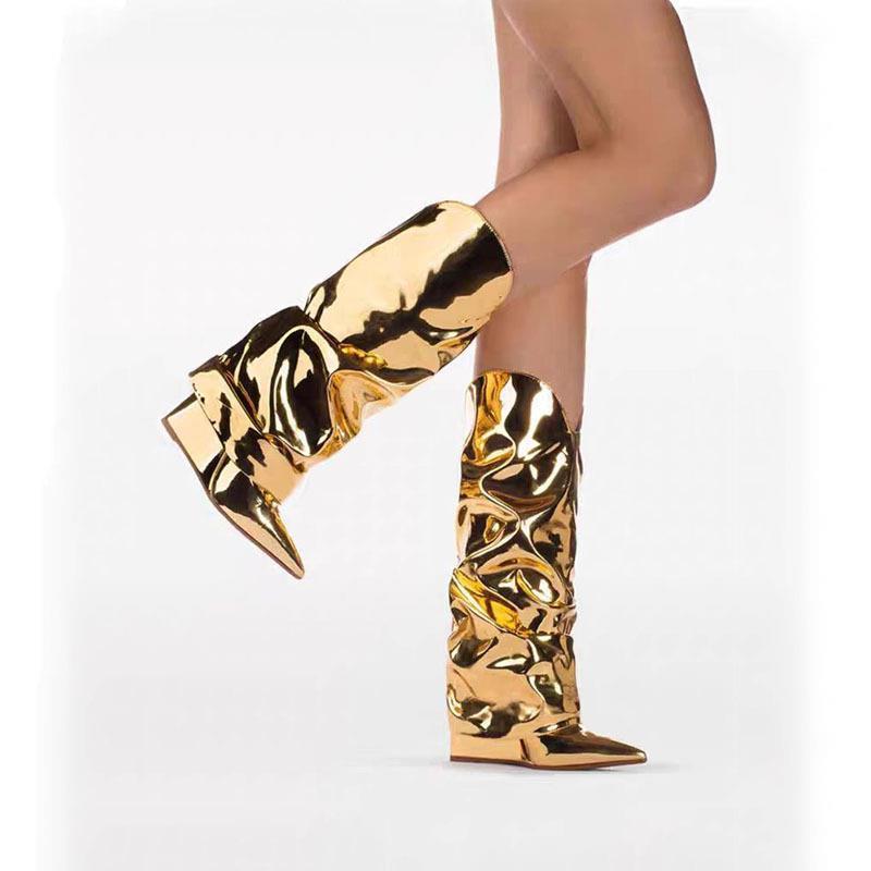 New Bright Noodle Wedge Wrinkle Boots