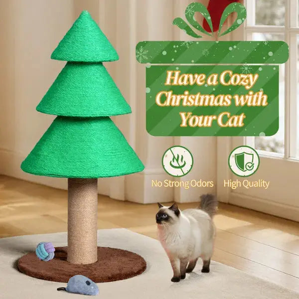 31.5in Christmas Tree Cat Scratcher, Cat Scratching Post For Indoor Cats, Large Sisal Cat Scratching Tree Cat Scratch Tower, Green - The Premium