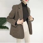 Houndstooth Retro Loose Slimming Woolen Blazer