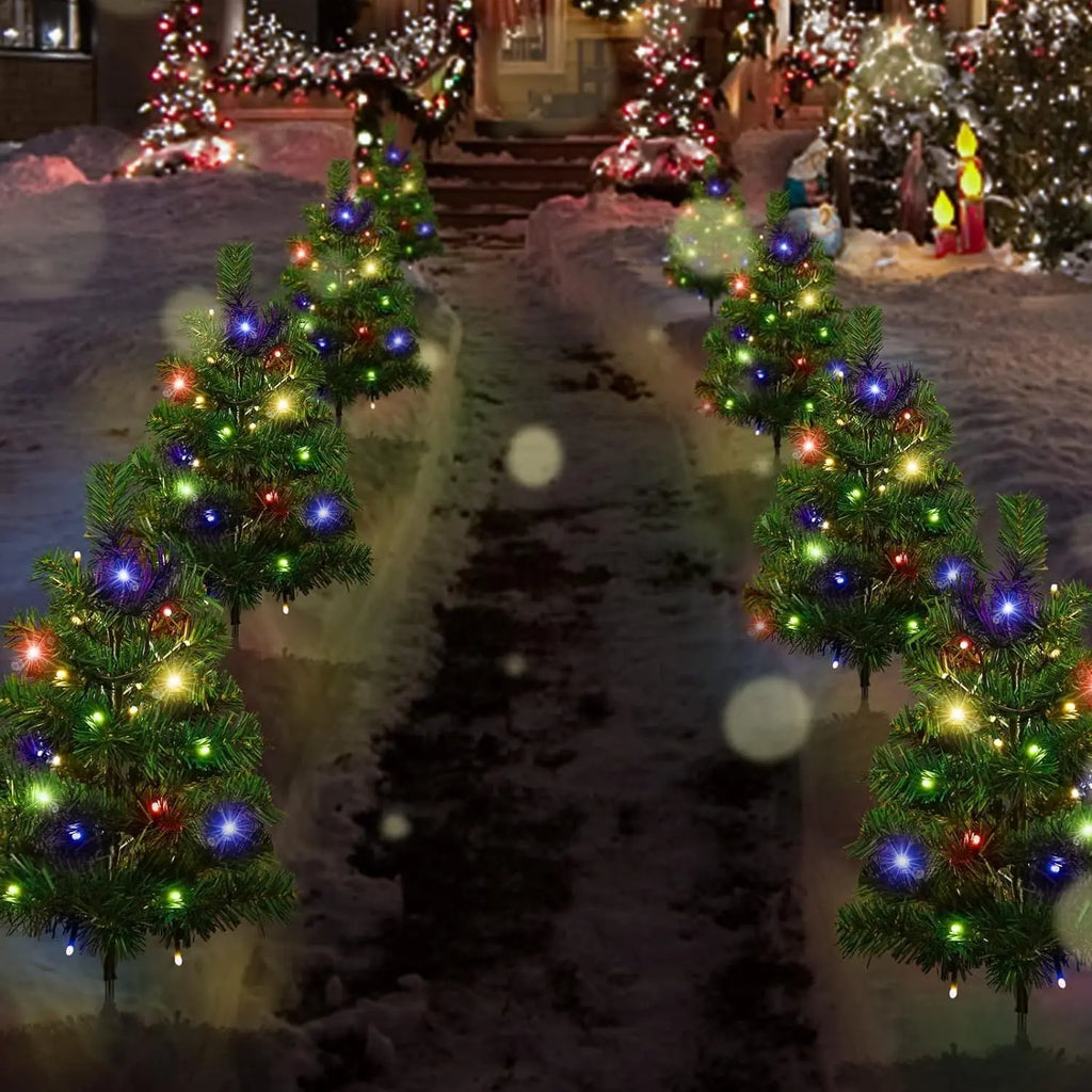 3SET 1 TOW 2 Solar Christmas Tree, Solar Powered Pathway Christmas Tree With Multicolored LED Lights - The Premium