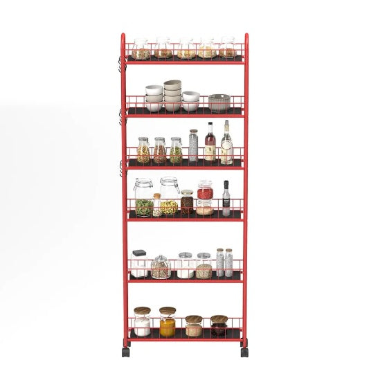 6-Tier Rolling Cart Gap Kitchen Slim Slide Out Storage Tower Rack With Wheels,Baskets,6 For Kitchen,Bathroom Laundry Narrow Piaces Utility Cart,Red
