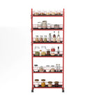6-Tier Rolling Cart Gap Kitchen Slim Slide Out Storage Tower Rack With Wheels,Baskets,6 For Kitchen,Bathroom Laundry Narrow Piaces Utility Cart,Red
