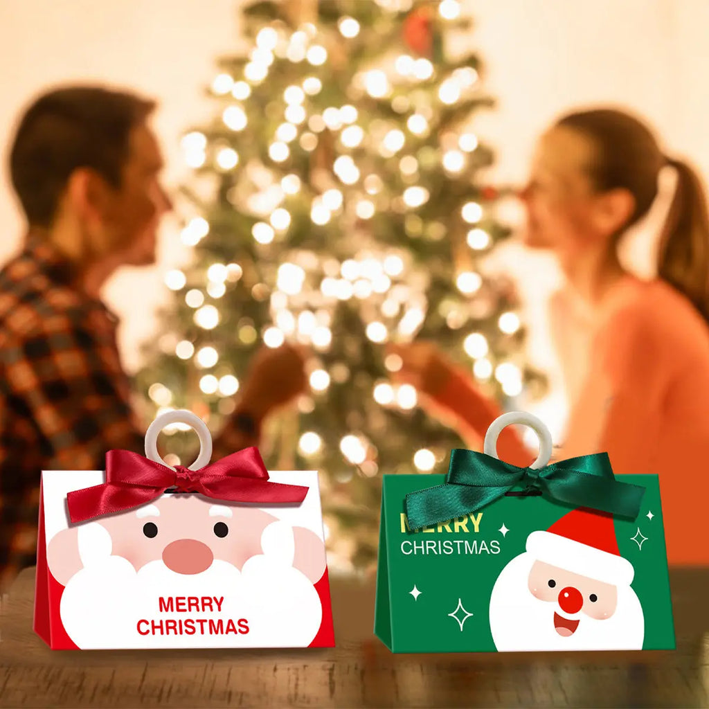 10 Pack Christmas Candy Boxes With Ribbon And Wooden Ring Merry Cartoon Paper Treat Boxes Christmas Santa Claus Pattern Cookie Goodies Box For Christmas Birthday Wedding Gift Wrapping Holiday Party Su - The Premium