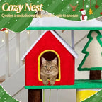 56in Christmas Themed Plush Cat Tree, Multi-level Cat Tower With Cat Condos, Top Crown Perch, Sisal Ramp Scratching Posts, Large Cat Pet Activity Center For Indoor Cats - The Premium