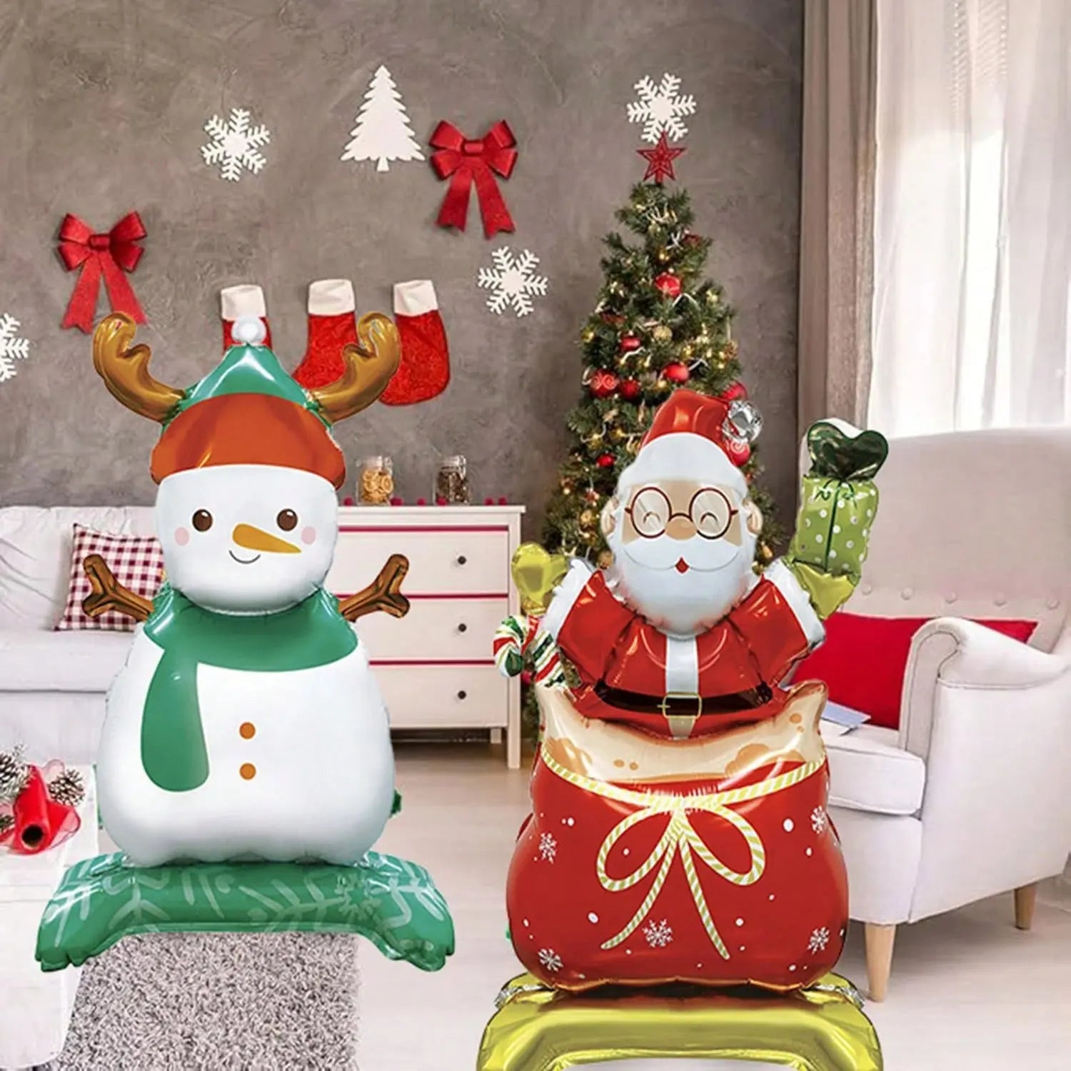 8 Pcs Inflatable Christmas Balloons Santa Claus Snowman Christmas Tree Designed Standing Balloons New Year Party Foil Balloons For Indoor And Outdoor Perfect Xmas Party Decorations Party Photo Prop - The Premium
