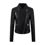 PU Women's Short Leather Oblique Pull Slim Motorcycle Clothing Washed Leather Jacket