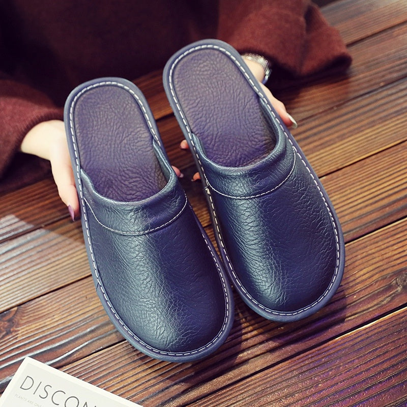 Home Leather Slippers Men's Plus Size Spring And Autumn Waterproof Platform