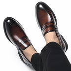 Cowhide Business Formal Wear Men's Slip-on Invisible Height Increasing Leather Shoes