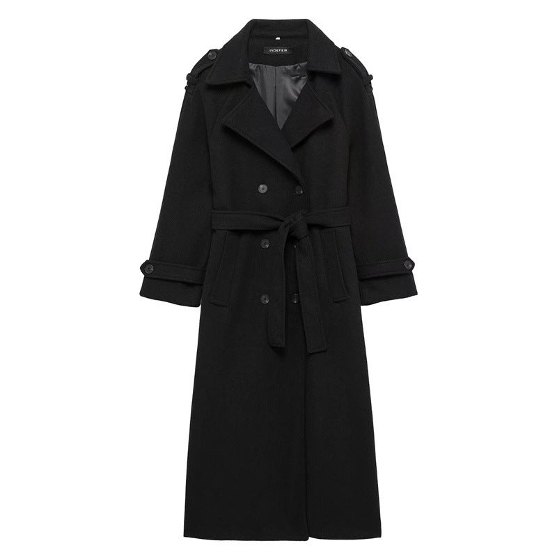British-style Double-breasted Long Wool Coat For Women