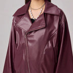 Loose-fitting Long Sleeves Leather Jacket Coat