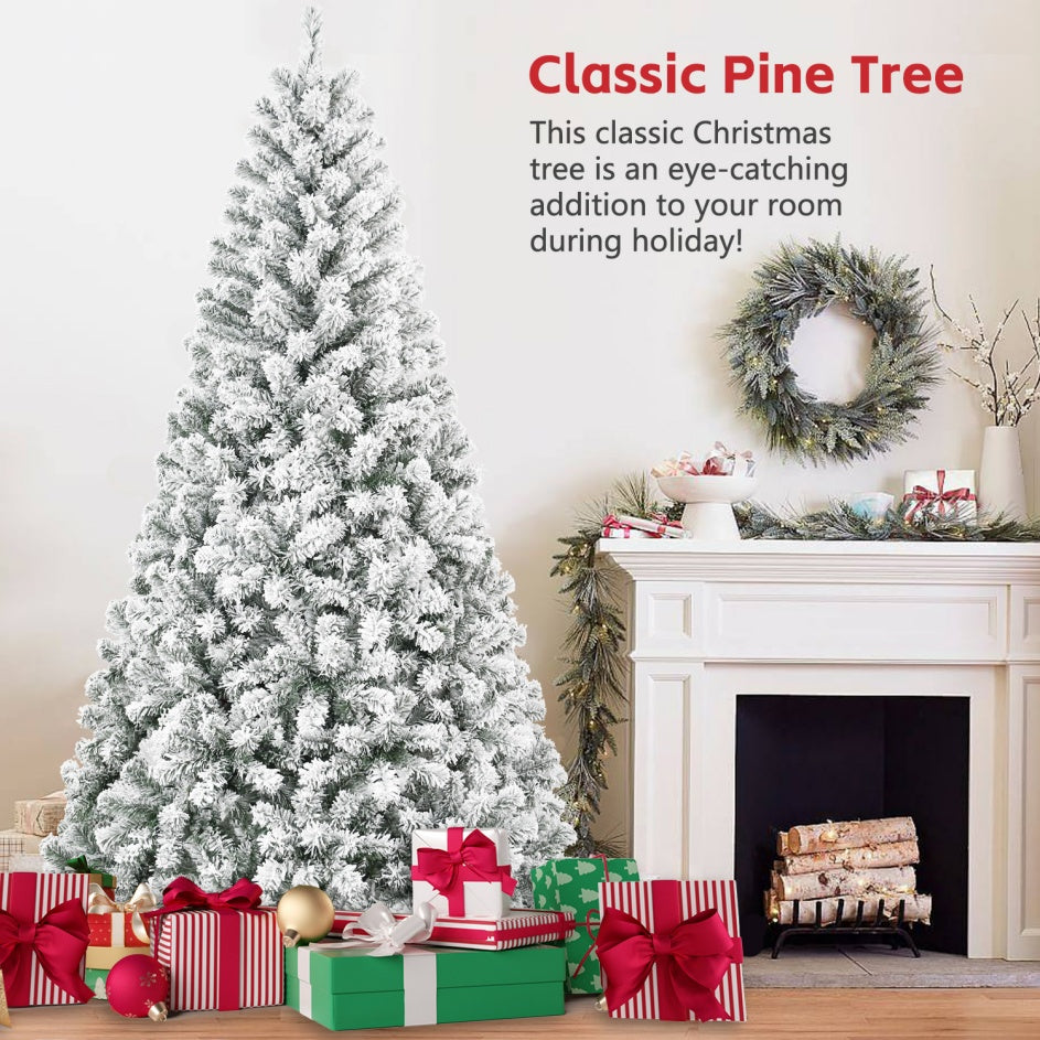 5-Foot Flocked Christmas Tree Artificial Snowy Holiday Tree With 407 Branches