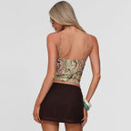 Sexy Lace Stitching Deep V-neck Slim Fit Backless Sling