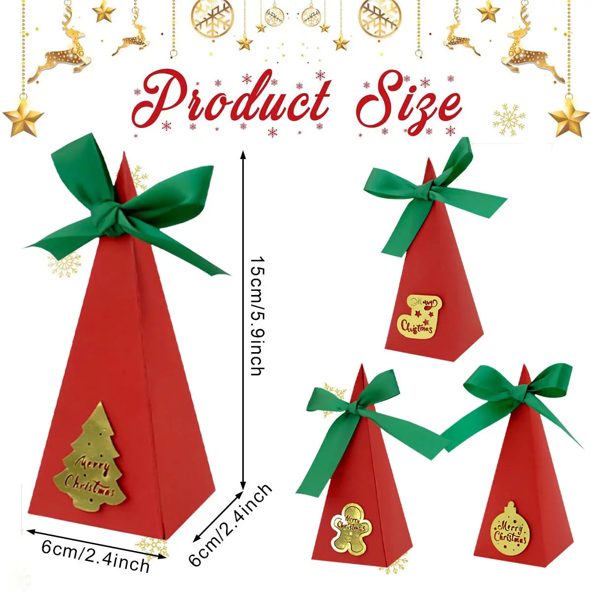 20 Packs Christmas Treat Boxes Goody Boxes Pre-Assembled Triangle Christmas Packing Box Christmas Tree Socks Gold Card Xtmas Cookie Gift Box For Christmas Birthday Wedding Party - The Premium