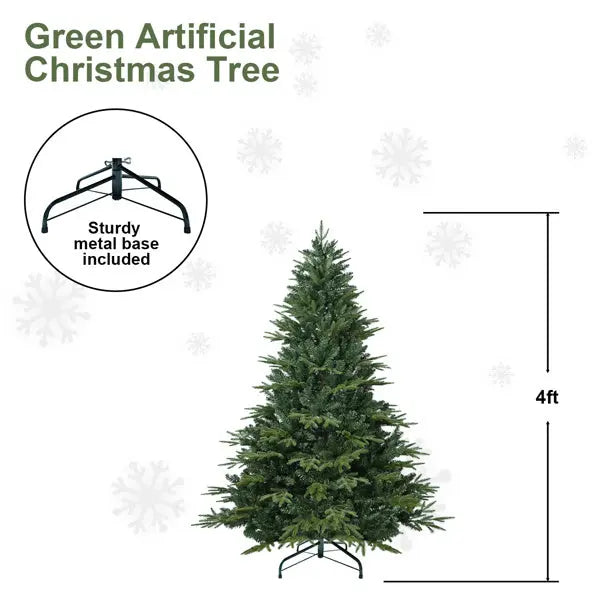 Artificial 4ft Green Christmas Tree With 856 PE PVC Mixed Branch Tips, Steel Wire, Hinged Premium & Foldable Base For Indoor Holiday Decorating - The Premium