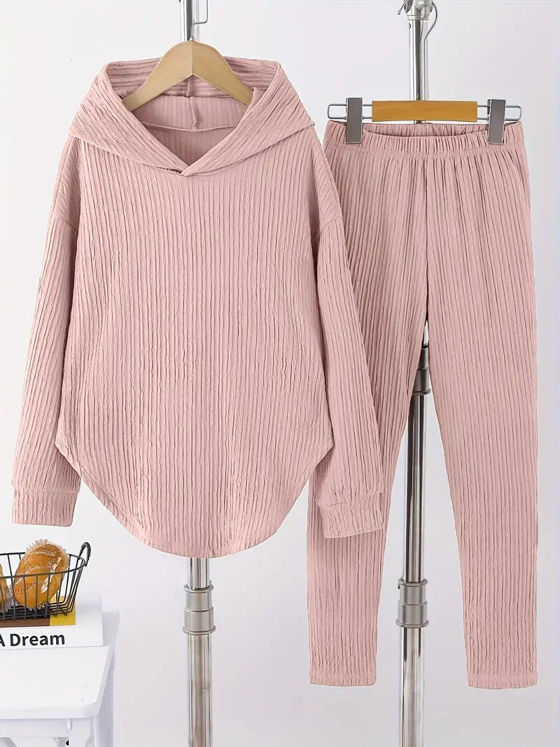 Casual Women's Long Sleeve Hooded Sweatshirt And Pants Two-Piece Set