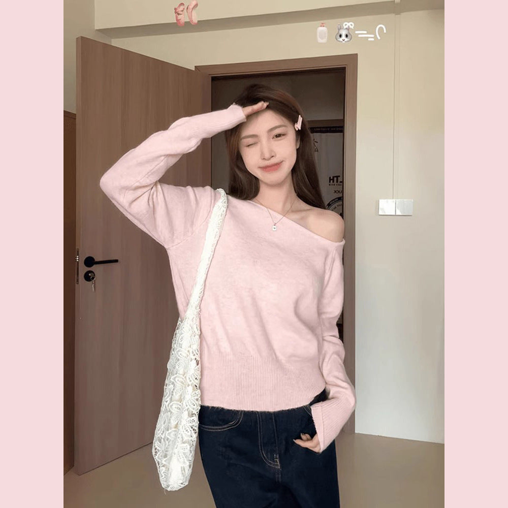 Fashion Korean-style Off-shoulder Top Versatile Temperament Sweater