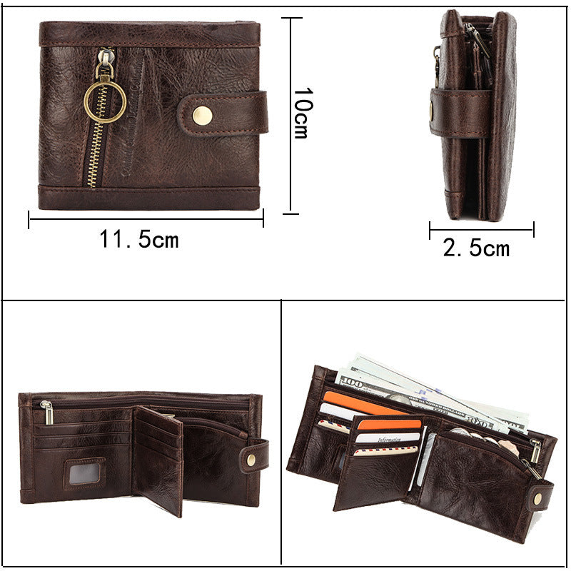 RFID anti-theft brush leather trendy men's wallet