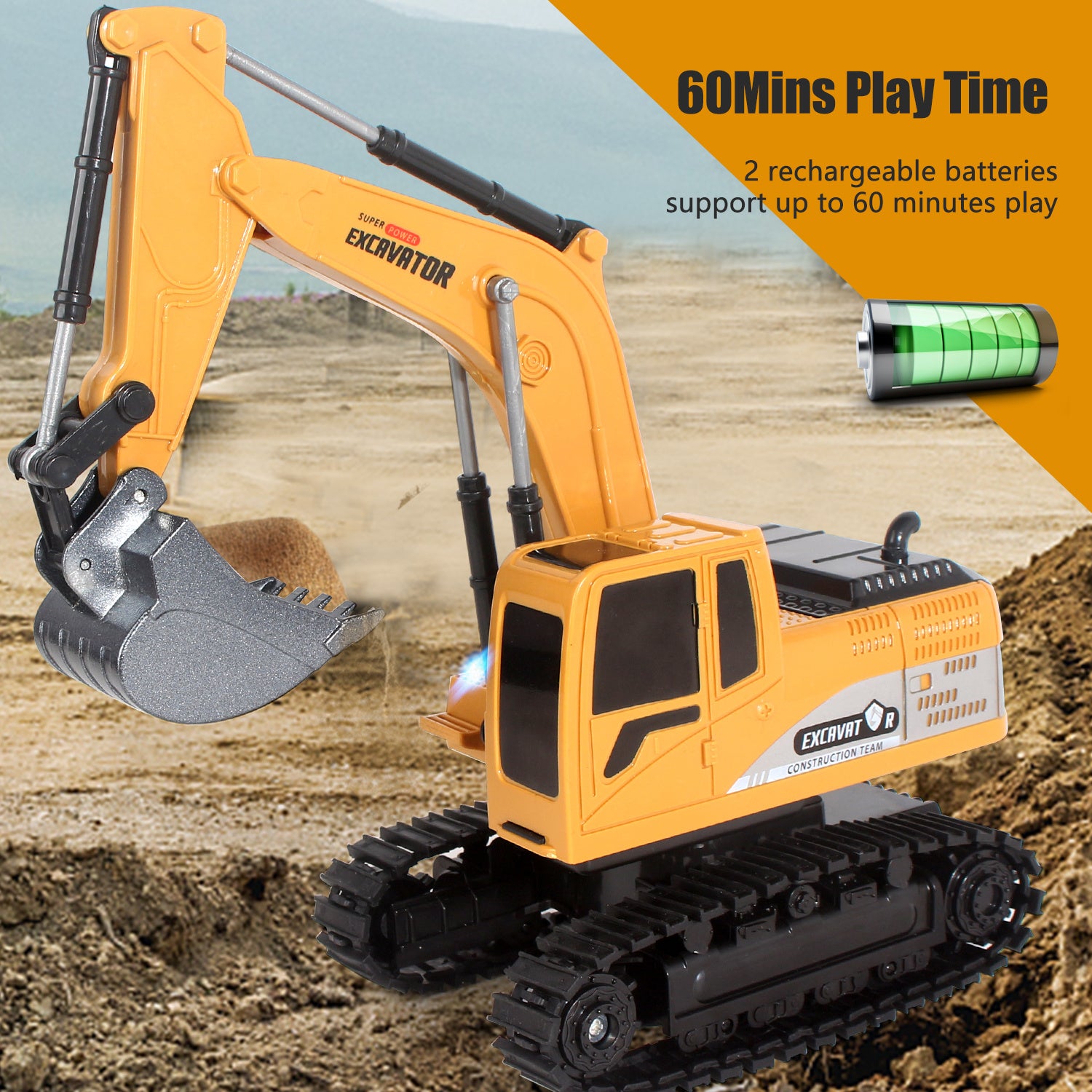 2025 Remote Control Excavator RC Digger Truck Construction Vehicles Boys Toys,with Metal Shovel & Light.Boy Presents, Birthday Presents,Logistics Is Sent Randomly By UPS,USPS