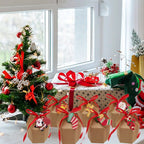 24 Pcs Christmas Treat Boxes With Cards And Ribbon Xmas Tree Santa Kraft Gift Boxes Cute Gift Case Printed With Santa Claus Elk Snowman Christmas Tree For Birthday Christmas Party Supplies - The Premium