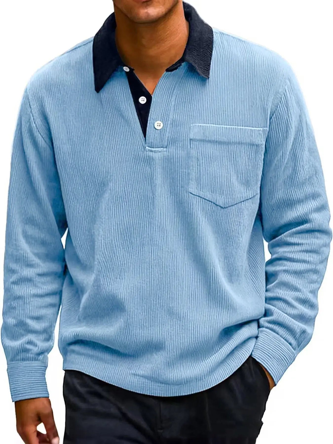 Men's Vintage Corduroy Button Long Sleeve Polo Shirt - The Premium