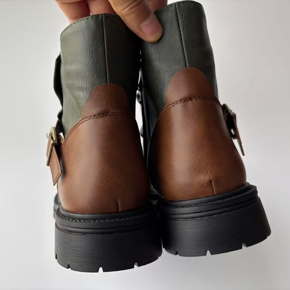 Square Heel High-top Men's Boots Large Size Winter Brown Stitching Solid Color