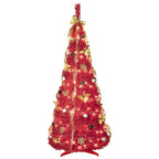 6-foot Red Pop-up Christmas Tree With 150 Warm White LED Lights, Fully Decorated, Easy To Assemble, Space-saving, Ideal For Small Spaces, Family Holiday Parties, And Fireplace Holiday Decorations - The Premium
