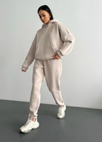 Casual Fleece-lined Hooded Sweatshirt And Pants Two-piece Set