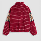 Christmas Long-sleeve Zipper Pocket Snowflake Moose Woolen Coat