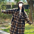 Women's Korean-style Plaid Coffee Woolen Overcoat