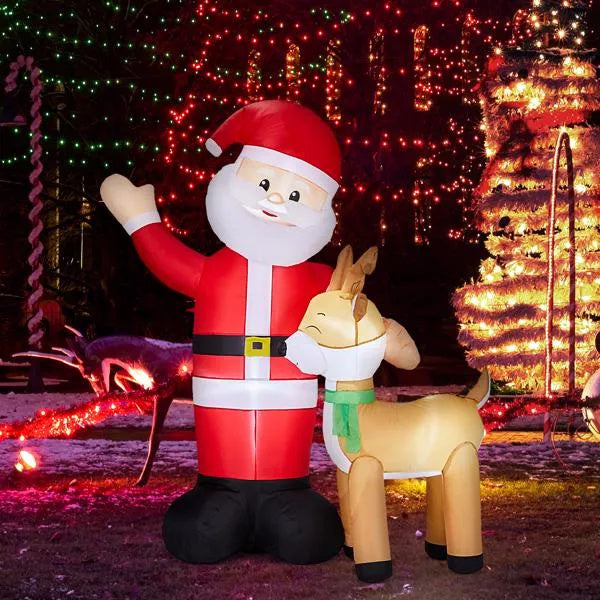 6.3FT Lighted Christmas Inflatable Decoration, Inflatable Santa And Reindeer, Funny Blow Up Yard Decorations With Built-in LED Lights For Holiday Party Front Yard Lawn Garden Decor - The Premium