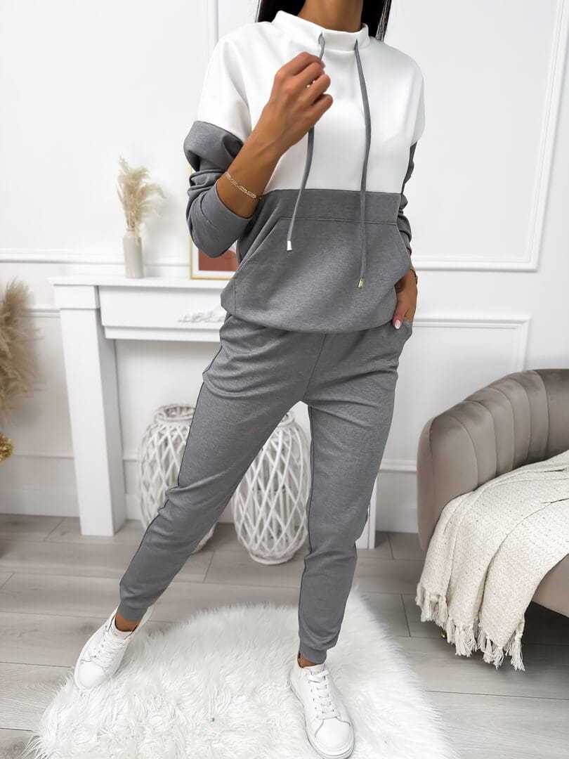 Drawstring Semi-high Neck Color Block Sporty Sweatshirt