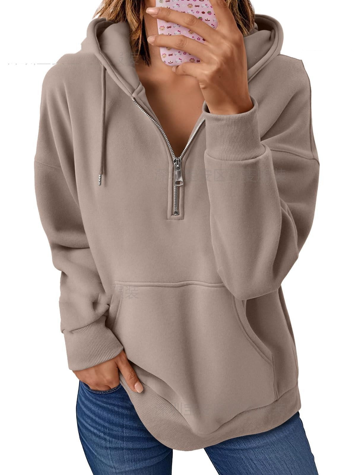 Zip Pocket Solid Color Hooded Sweatshirt