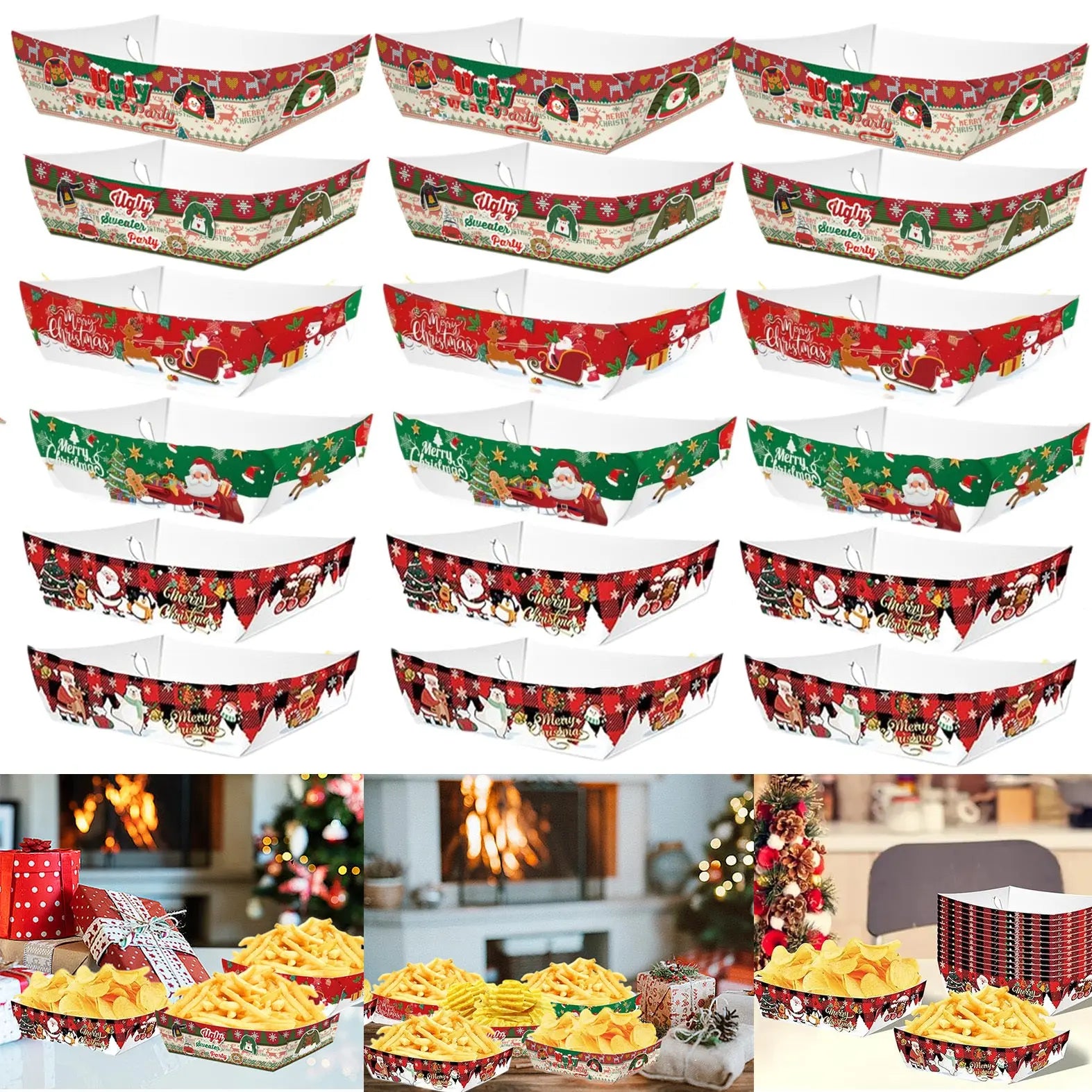 36 Christmas Paper Food Trays - The Premium
