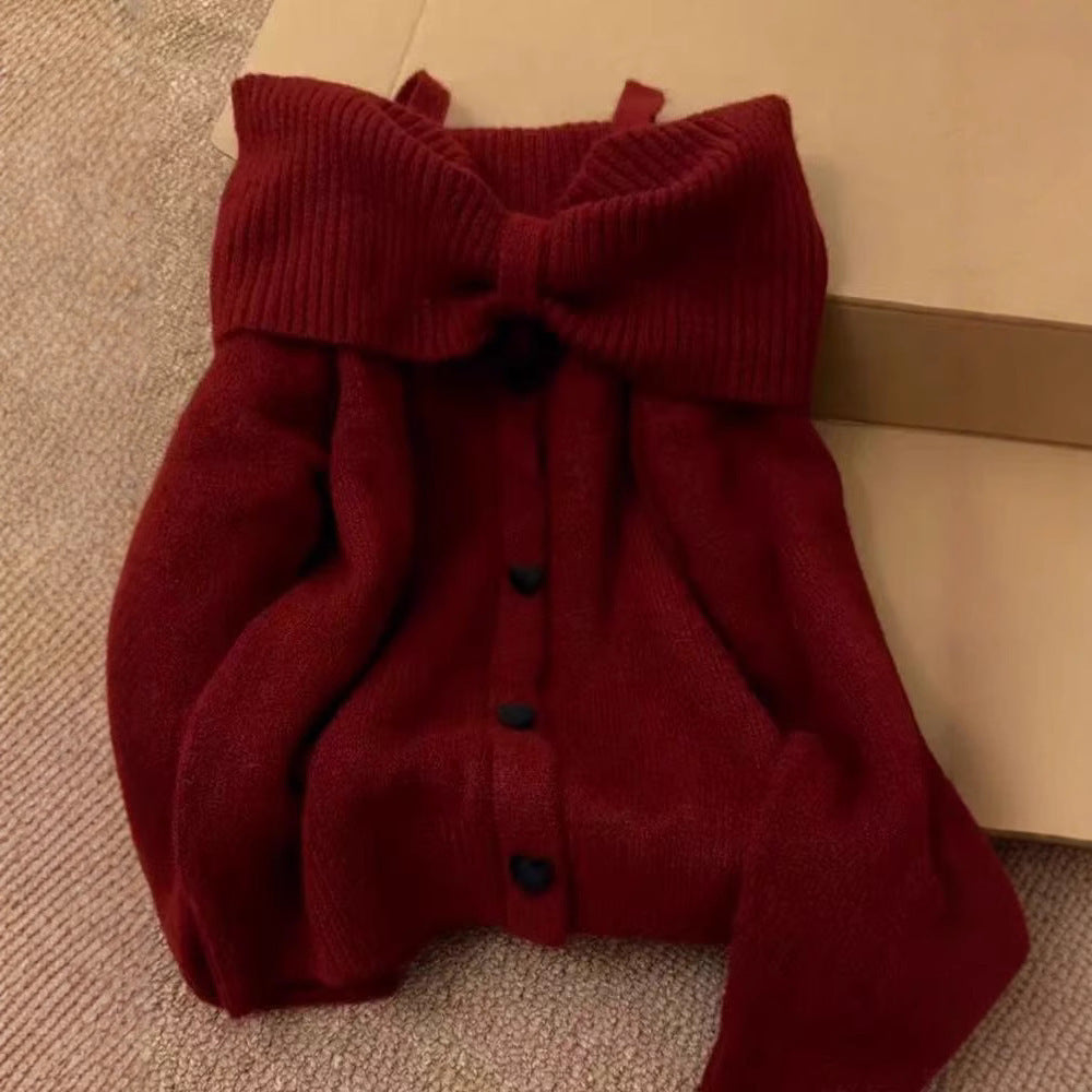 Lady's Long-sleeve Off-shoulder Gentle Style Knitted Sweater