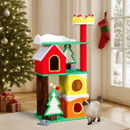56in Christmas Themed Plush Cat Tree, Multi-level Cat Tower With Cat Condos, Top Crown Perch, Sisal Ramp Scratching Posts, Large Cat Pet Activity Center For Indoor Cats - The Premium
